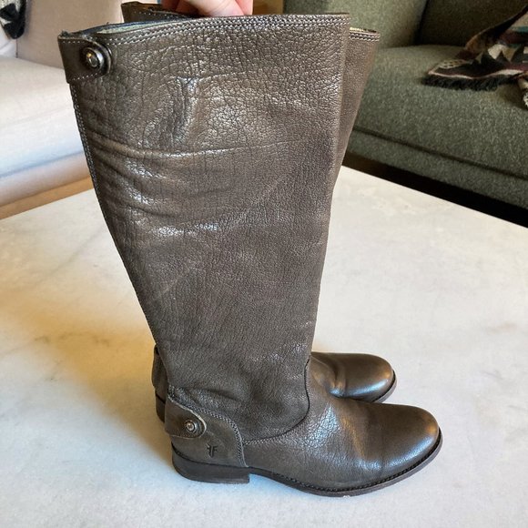 Frye Melissa tall leather boot with back zipper flat / low heel brown equestrian - Picture 11 of 14
